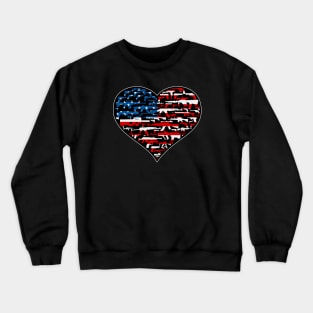 Heart shape made of guns, american flag, black Crewneck Sweatshirt